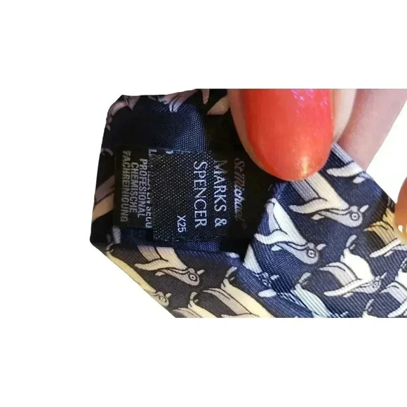 St Michael from Marks & Spencer Necktie Pure Silk Blue Penguins UK Whimsical - Picture 9 of 14